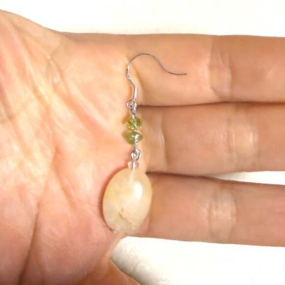 2/$20, Genuine Golden Healer Quartz & Green Peridot Gemstone Silver Earrings - Picture 10 of 11
